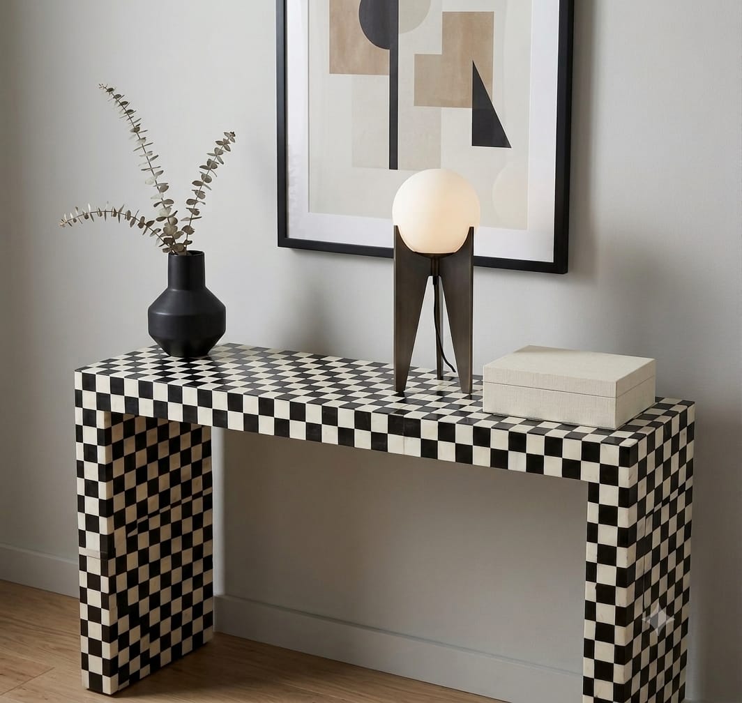 Retro checkered waterfall console