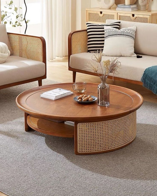 Round cane coffee table