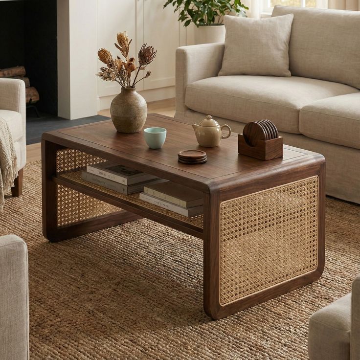 Squared cane coffee table